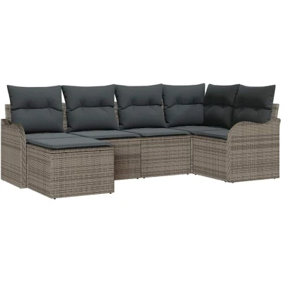 Image of vidaXL 6 Piece Garden Sofa Set with Cushions Grey Poly Rattan