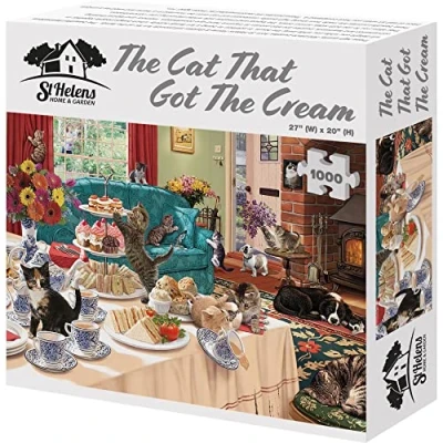 Image of 1000 Piece Jigsaw Puzzle the Cat That Got Cream Hours of fun for all family, improve hand eye coordination, memory and logical thinking