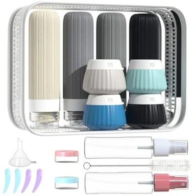 Image of NuvaConx 18pack Travel Bottles for Toiletries,TSA Approved Silicone Containers jar Toiletries,Leak Proof Refillable Liqus Shampoo And Conditioner Essentials toiletry (Black)