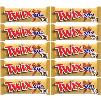 Image of Twix Xtra Chocolate Biscuit Twin Bars, 75g, Ideal Present for Christmas Treat Share Adults and Kids (10 Pack)