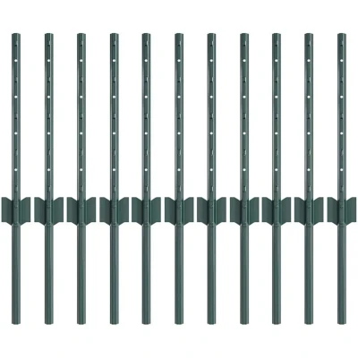 Image of vidaXL Fence Posts 11 pcs U Channel Green 40 cm Steel