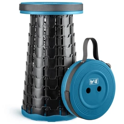 Image of Trail Portable Telescopic Stool, Collapsible Folding Expanding Outdoor Camping Seat, Adjustable to H45cm, Safety Lock, Lightweight with Carry Strap, 150kg Max Load, Hiking, Festival, Fishing (Teal)