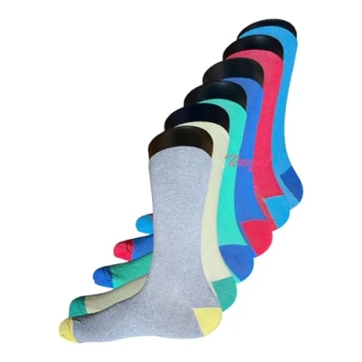 Image of Rozgul 6 Pairs Non Elastic Men&#039;s Cotton Rich Diabetic Loose Top Socks, Colourburst Plain, UK Size 11