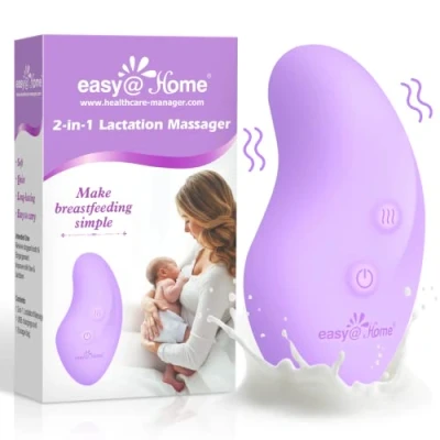 Image of Easy@Home Lactation Massager for Breastfeeding: 2 in 1 Breast Pump Pads Nursing Electrical Postpartum Essentials Relief Pain Warming Nipple Massage Improves Milk Flow