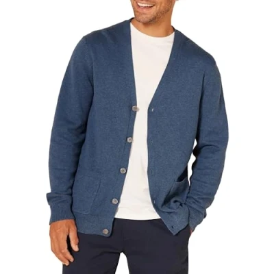 Image of Amazon Essentials Men&#039;s Cotton Cardigan Jumper, Blue Heather, XS