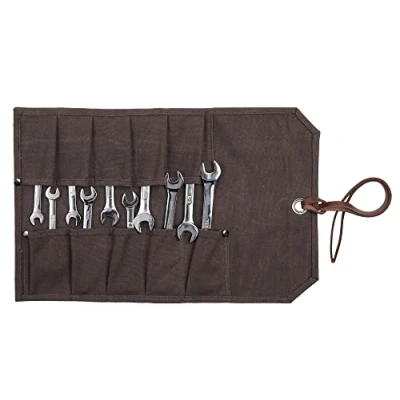 Image of Xingte Heavy Duty Waxed Canvas Tool Roll Bag, Multi function Bag with 10 Staggered Pockets