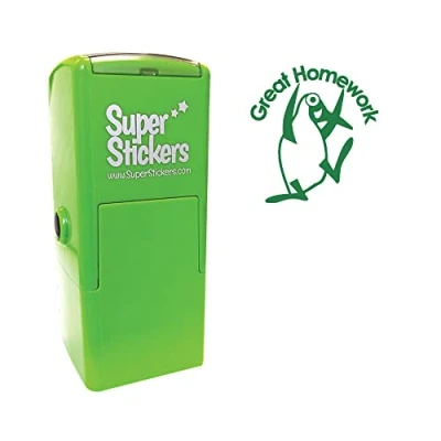 Image of SuperStickers &#039;Great Homework&#039; Penguin Teacher Stamper for Marking in Green Ink.