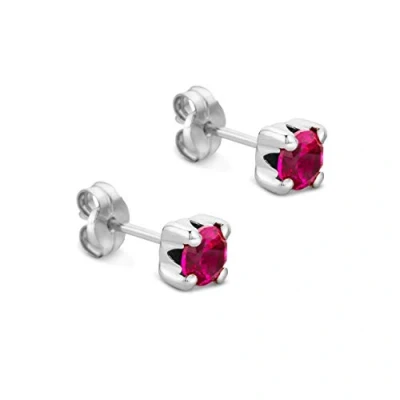 Image of Orovi Gold Stud Earrings for Women Solid 9k /375 White Red Ruby July Birthstone Hypoallergenic
