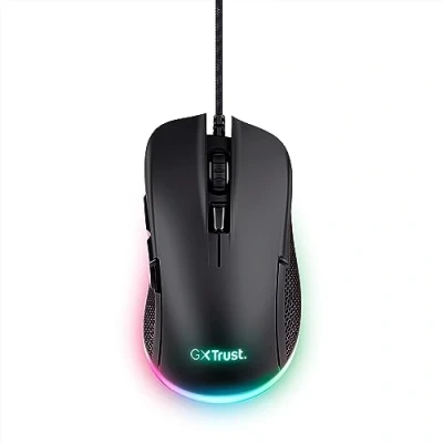 Image of Trust Gaming GXT 922 Ybar Mouse, 68% Recycled Materials, 200 7200 DPI, 6 Programmable Buttons, 2.1 m Braided USB Cable, Advanced Software, RGB Computer Mouse for PC, Laptop, Windows Black