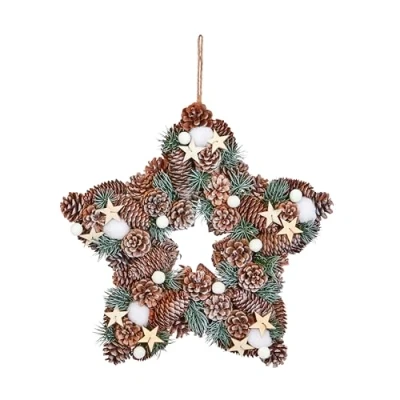 Image of Smart Garden Frosted Pine Star Christmas Wreath Winter Berries and Pinecones 35cm Indoor Outdoor Use Decoration, Perfect for Front Doors Home