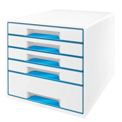 Image of Leitz 52142036 A4 &quot;Wow&quot; Cube 5 Drawers Filling Unit White/Blue