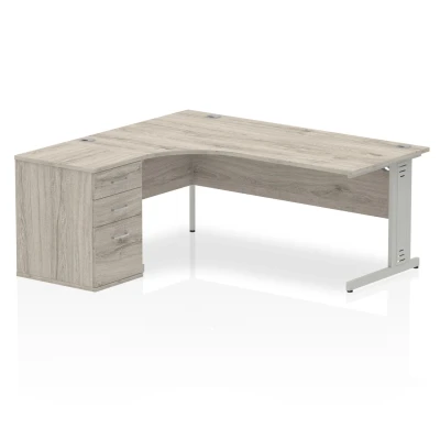 Image of Impulse 1800mm Left Crescent Desk Grey Oak Silver Leg + High Ped