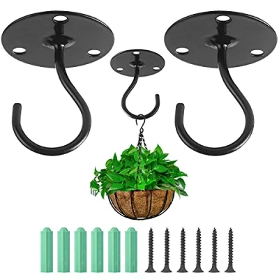 Image of GXF Ceiling Hooks, 2 PCS Heavy Duty Metal Plant Hanger Bracket Hook, Iron Wall Mount Hangers for Hanging Plants, Plants Lights, Bird Feeders, Lanterns, Wind Chimes, Planters, Decoration