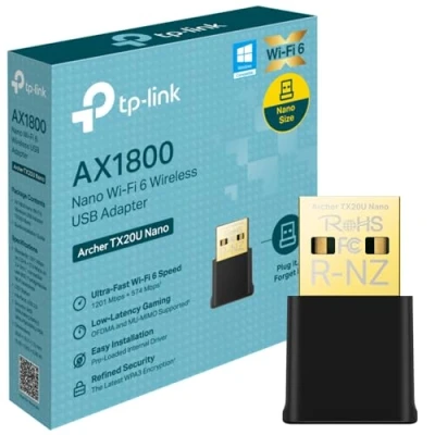 Image of AX1800 Nano Wi Fi 6 Wireless MU MIMO USB Adapter, Fast WiFi 6, Dual Band Wireless, Lower Latency Gameplay, Improved Security(Archer TX20U Nano)