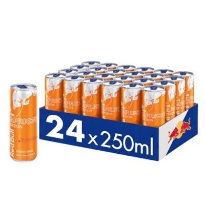 Image of Red Bull Energy Drink Apricot Edition 24 Pallet Tins Drinks with Strawberry Flavour, Disposable (24 x 250 ml)