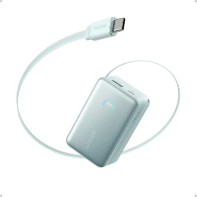 Image of Anker Nano Power Bank, 10,000mAh Portable Charger with 2.3 ft InstaCord Retractable Cable, 45W Max Compact Battery Pack, Smart Display, For iPhone 16 Series, iPad, Galaxy, Pixel, and More