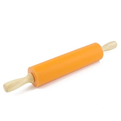 Image of Remeel Silicone Rolling Pin Non Stick Surface Wooden Handle (Orange, 15 inch)