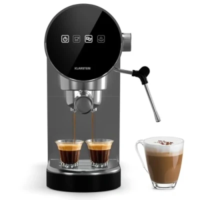 Image of Klarstein Retro Coffee Machines with Milk Frother, 0.9L Espresso Machine Maker, 1360W &amp; Cappuccino Machines, Stainless Steel Barista for Cappuccino, Latte, Expresso