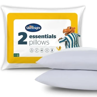 Image of Silentnight Essentials Pillows 2 Pack Soft Comfortable Medium Support for Front, Stomach, Back and Side Sleepers Hypoallergenic Machine Washable of