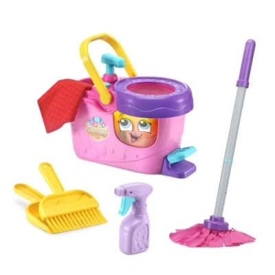Image of LeapFrog Clean Sweep Learning Caddy, Kids Mop and Broom Cleaning Toy Set for Ages 3 5, Pink