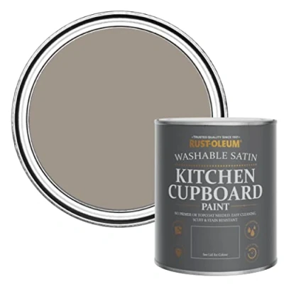 Image of Rust Oleum Brown Scrubbable Kitchen Cupboard Paint in Satin Finish Whipped Truffle 750ml