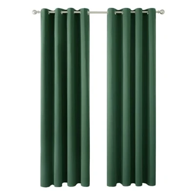 Image of Deconovo Christmas Decorations Solid Curtains Window Treatments Thermal Insulated Eyelet Blackout for Living Room Dark Green 42 x 90 Inch 2 Panels