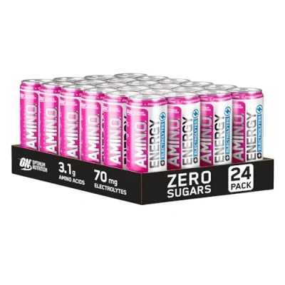Image of Optimum Nutrition Essential Amino Energy + Electrolytes, Ready to Drink Sugar Free EAA with Electrolytes and Caffeine, Workout Supplement for Men Women, Pink Lemonade, 24x250 ml
