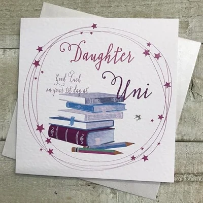Image of White Cotton Cards DAUGHTER 1ST DAY AT UNI GOOD LUCK CARD, HANDMADE (SP115 D)