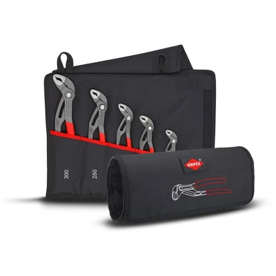 Image of KNIPEX Cobra Set Water Pump Pliers Set, 5 Parts, 125 to 300 mm, Self Locking Effect, in High Quality Roll Up Bag, Tool Pipe Wrench, 00 19 55 S5