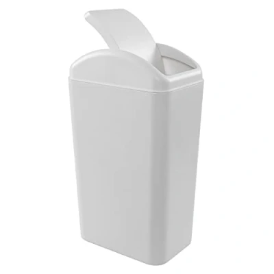 Image of Hespama 14L Slim Plastic Dustbin, Small Gray Waste Bin with Swing Lid