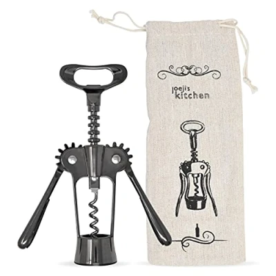 Image of Joeji&#039;s Kitchen Wine Corkscrew Bottle Opener Wing Cork Screw Remove Beer Olive Oil Multifunctional Corks and Caps Deluxe Storage Bag Black