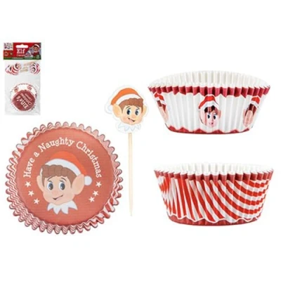 Image of PMS Elves Behaving Badly Christmas Cupcake Set Baking Decoration Cute Kids 12 Cake Toppers and Cases Elf