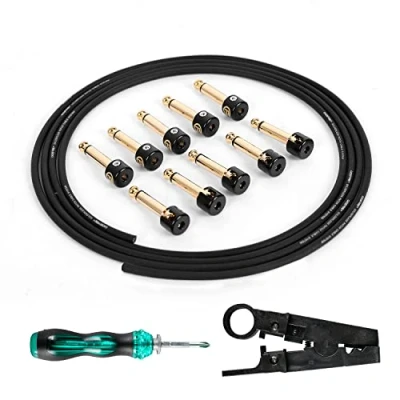 Image of Ghost Fire Solderless Pedalboard Cable Kit No Stripping Required,6.5ft &amp; 10 Nickel Plated Copper Tip Connectors for Guitar Effects Pedal Board，with Cutter, Bolt Driver (SP 02)
