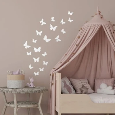 Image of Stickerscape Butterfly Wall Stickers (White) Nursery Stickers, Woodland Decor, Fairy Easy to Apply, Cleanly Removable