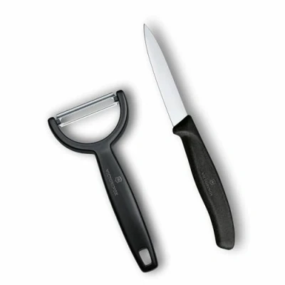 Image of Victorinox Swiss Classic paring Knife and Peeler, 2 Piece, Extra Sharp Blade, for Fruit Vegetables, Stainless Steel, Black