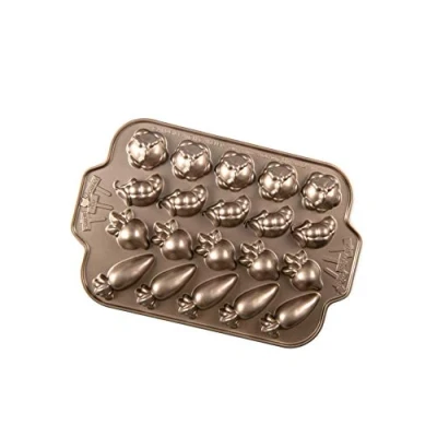 Image of Nordic Ware Garden Patch Pan, Mini Vegetable Cake Mould Tray, Cast Aluminium Tin, Muffin Tray for Spring Made in The USA Colour : Toffee