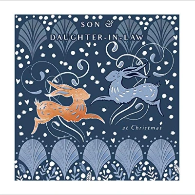 Image of Son &amp; Daughter in Law Hares Foiled Christmas Card Woodmansterne Xmas Cards 459559