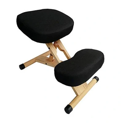 Image of Wooden Ergonomic Kneeling Chair, Adjustable Stool for Home And Office, Mobile Angled Posture Seat Sponge Cushions, Back Pain Relief Sitting Comfort,Black