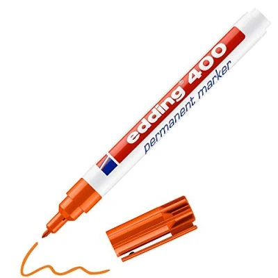 Image of edding 400 permanent marker orange 1 pen fine round tip mm waterproof, quick drying, smear proof pens for cardboard, plastic, wood, metal, glass and fabric