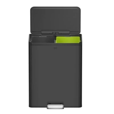 Image of EKO Essential Recycler Bin 20L + 20L, Waste Dual Compartments, Pedal with Lid Softclose, Perfect for Kitchen &amp; Home, Matt Black