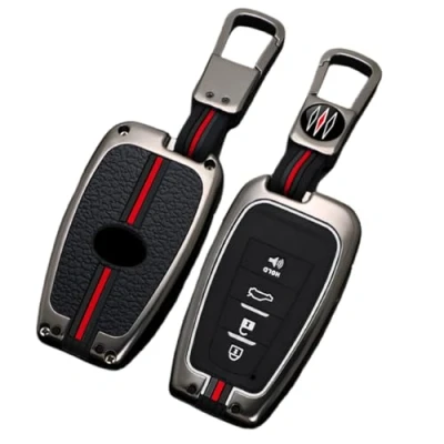 Image of Happyit Zinc Alloy Car Key Cover Cases for Toyota Camry RAV4 Avalon C HR Prius Corolla GT86 360 Waterproof Protection (Matt color, 4 Buttons)