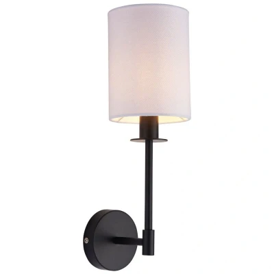 Image of Avellino Wall Lamp with Shade Matt Black, Vintage White Fabric