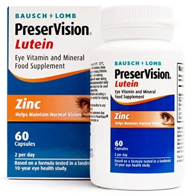 Image of PreserVision Lutein by Bausch + Lomb, Lutein, Zinc, Copper and Vitamin C E, Eye Mineral Food Supplement, Two Soft Gel Capsules per Day