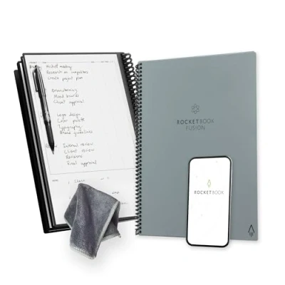 Image of Rocketbook Fusion Reusable Digital Notebook Smart Notepad A4 Grey, 7 Styles, To Do List, Daily Journal, Weekly &amp; Monthly Planner with Frixion Erasable Pen, Office Gadget Reduces Paper Waste