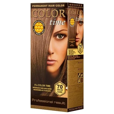 Image of Color TIME Permanent Gel Hair Dye Dark Ash Blonde 70 Enriched with Royal Jelly and Vitamin C Covers Gray 100 ML