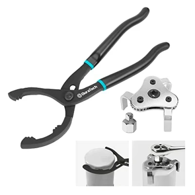 Image of DURATECH 12&quot; Adjustable Oil Filter Pliers, 2 Piece Universal Wrench Set, 3 Jaw Way Removal Tool, 63mm 103mm Capacity, Hand Tools for Cars Motorcycles, and Trucks Use