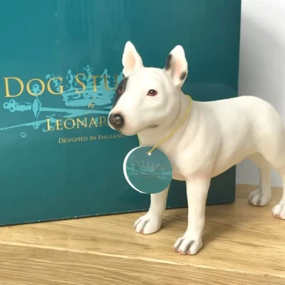 Image of English Bull Terrier ornament by Leonardo, realistic lifelike quality figurine, in gift box, great dog lover