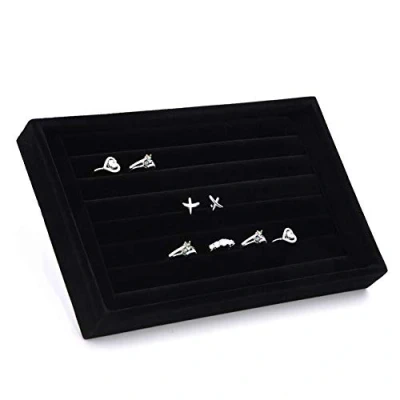 Image of Yosoo Velour Interior Suede Jewelry Earrings Rings Cufflink Display Organizer Box Tray Holder Case Slits Storage Gift (Black)
