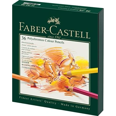 Image of Faber Castell Art &amp; Graphic Polychromos Colour Pencil, Multicoloured, Gift Box Of 36, For Art, Craft, Drawing, Sketching, Home, School, University, Colouring