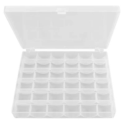 Image of TRIXES 36 Compartment Plastic Bobbin and Spool Storage Case Organiser Box for Craft Accessories Bobbins, Needles, Stickers, Pins, Embroidery Floss, Fabric Sewing Thread